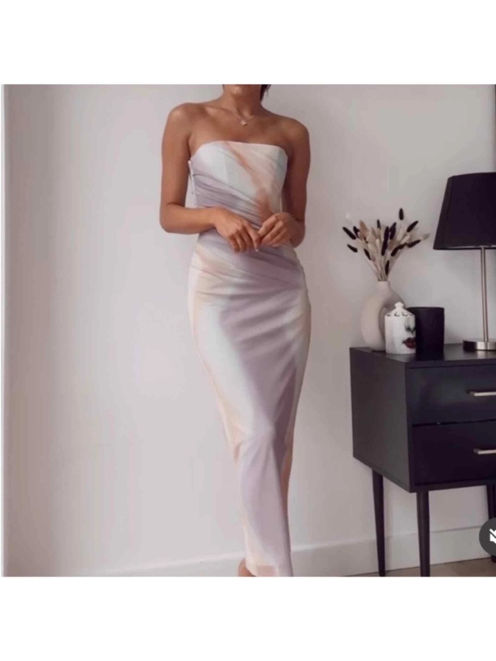 Zara Strapless Pastel Gradient Midi Dress in Lavender, Blush, Cream